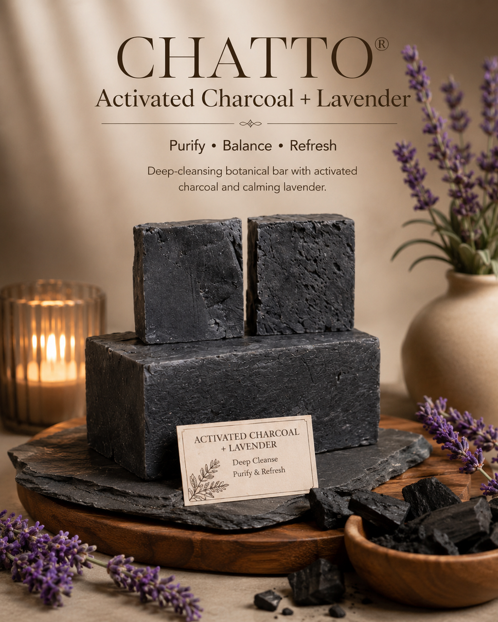 Chatto® Activated Charcoal Organic Bar Soap, view 2