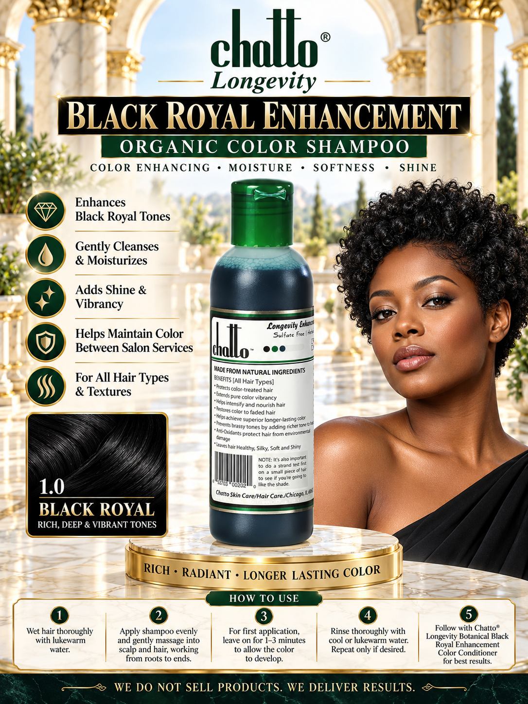 CHATTO® Longevity Black Royal Enhancement Organic Color Shampoo, view 5