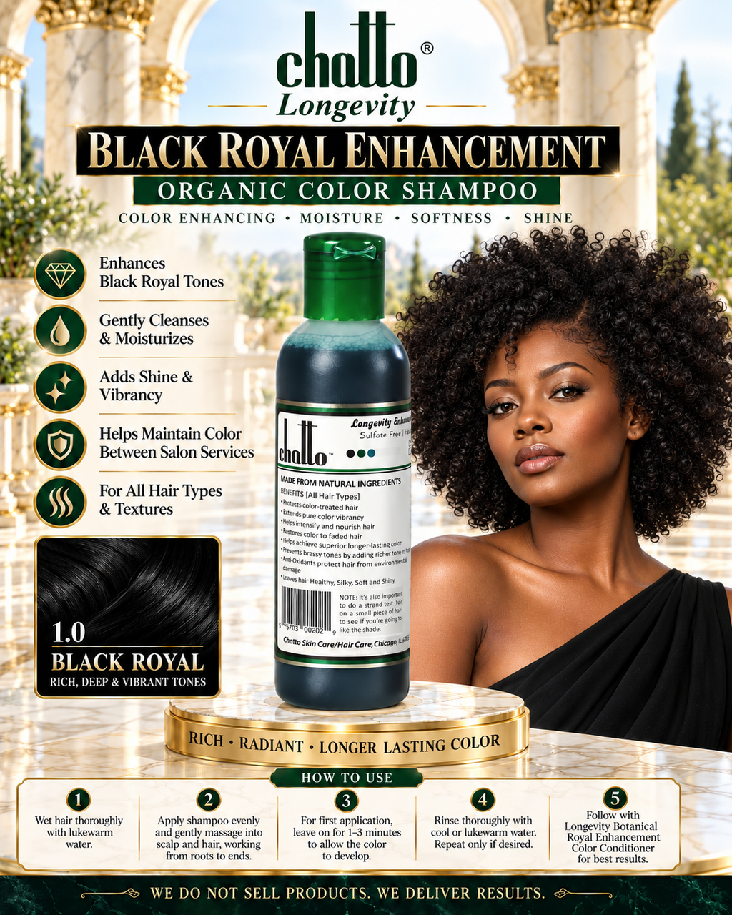 CHATTO® Longevity Black Royal Enhancement Organic Color Shampoo, view 2