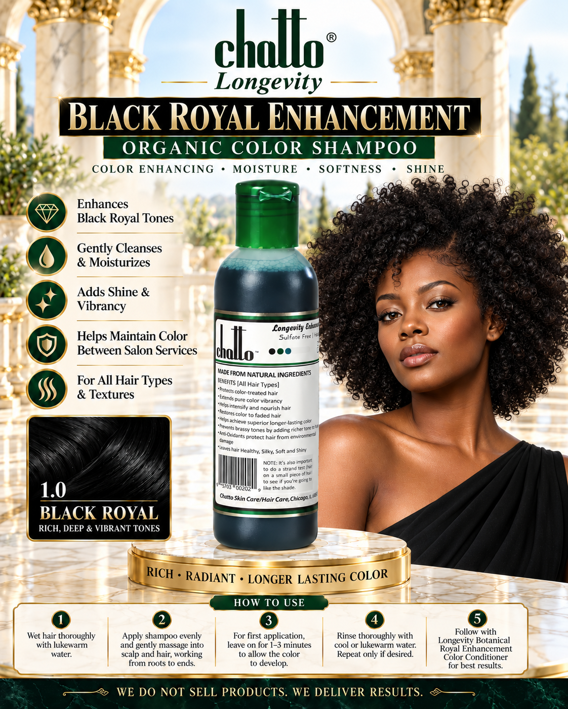 CHATTO® Longevity Black Royal Enhancement Organic Color Shampoo, view 2