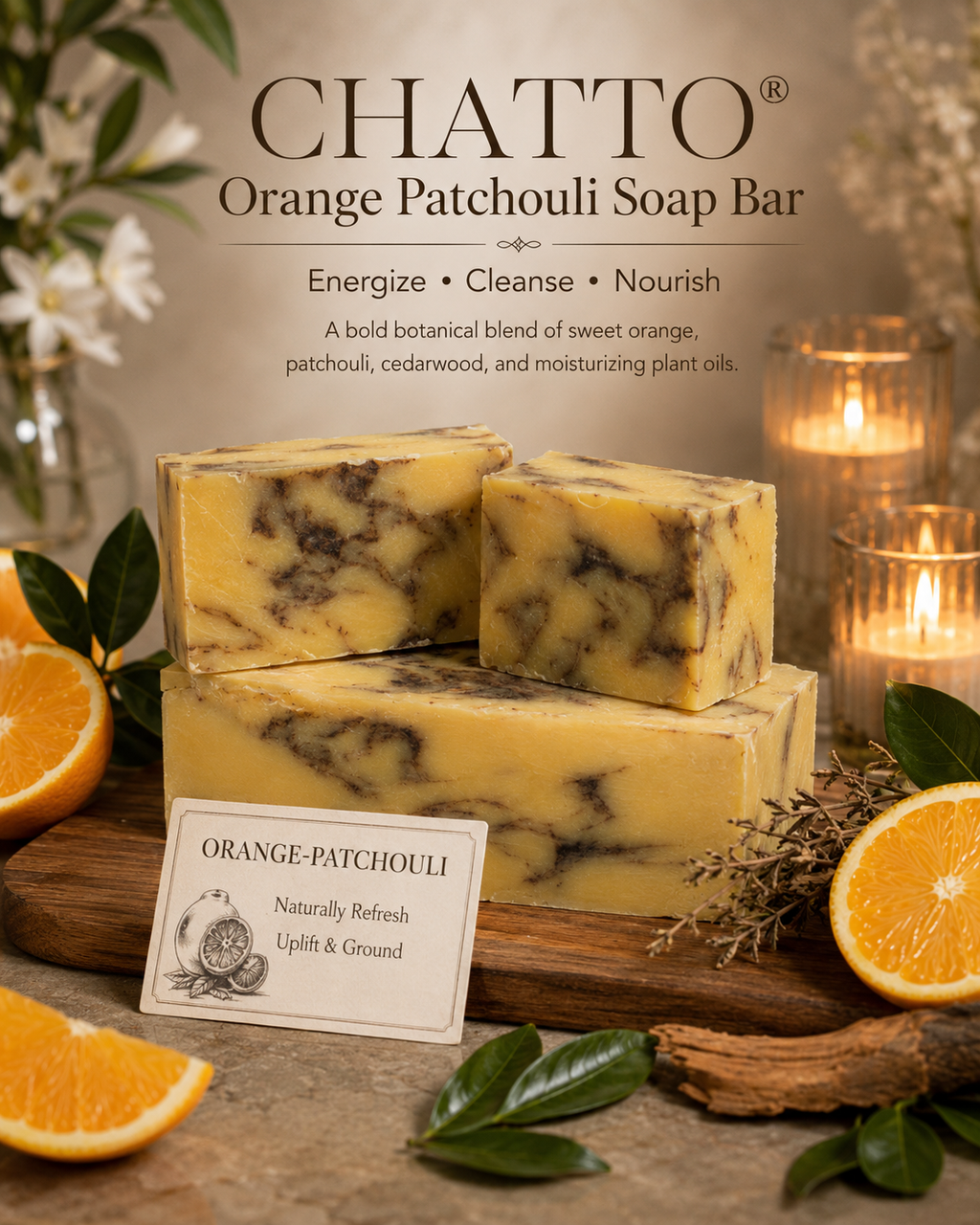 CHATTO® Orange, Patchouli + Cedarwood Botanical Body Bar (ENERGIZE • CLEANSE And NOURISH), view 2
