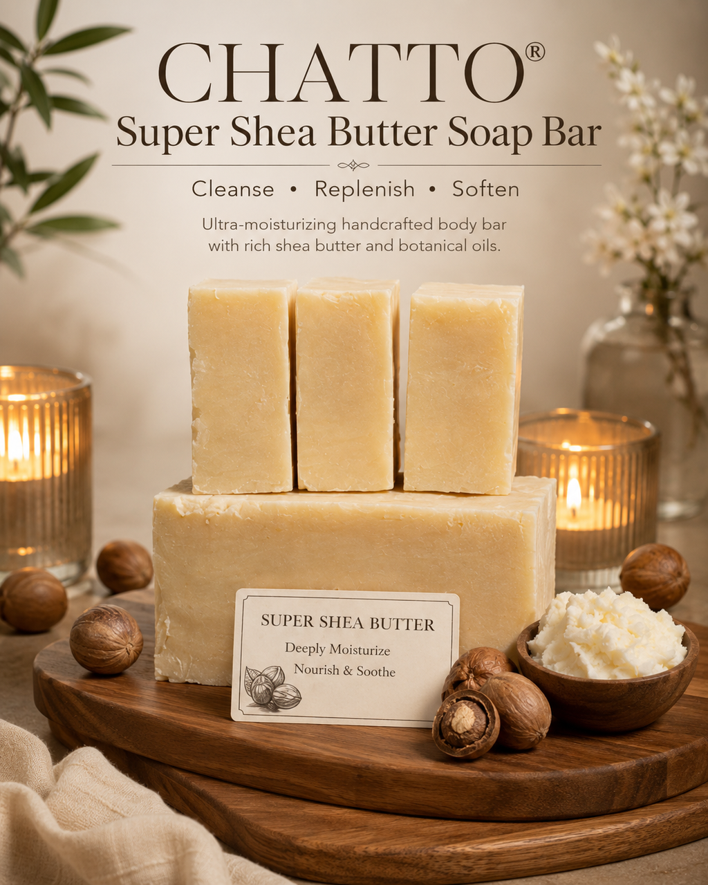 Chatto® Super Shea Butter Soap Bar - Handmade, Organic & Ultra-Moisturizing, view 2