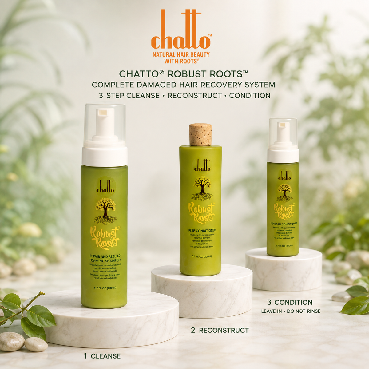 CHATTO® Robust Roots™ Complete Damaged Hair Recovery System 3-Step Cleanse, Reconstruct, Condition, view 2