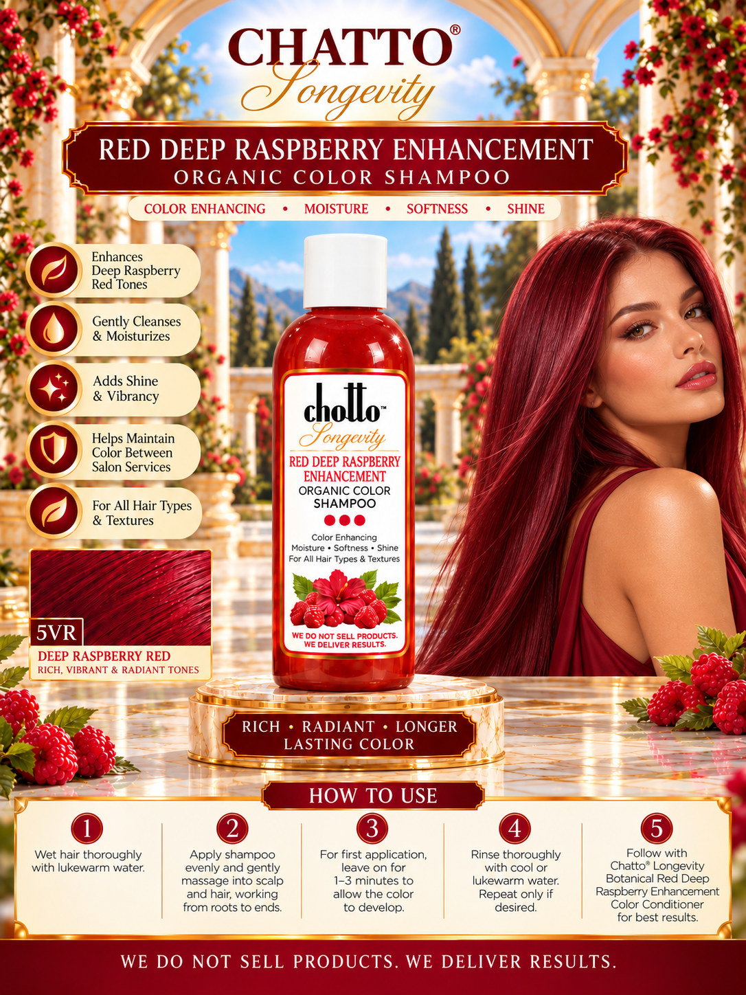 CHATTO® Longevity Red Deep Raspberry Enhancement Organic Color Shampoo, view 3