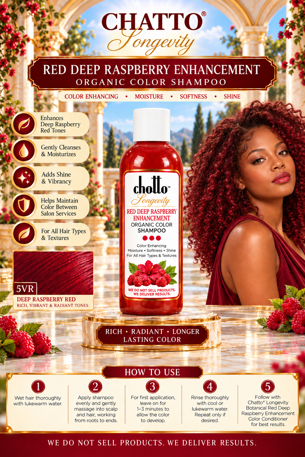 CHATTO® Longevity Red Deep Raspberry Enhancement Organic Color Shampoo