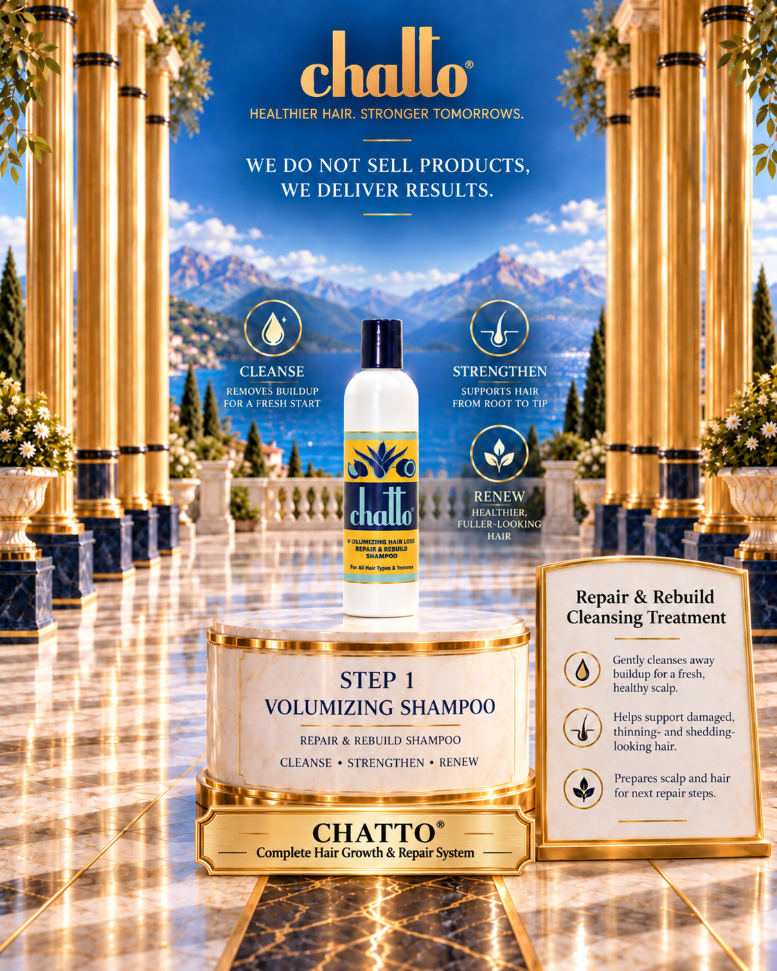 CHATTO® Complete Hair Growth & Repair System; Volumizing Shampoo REPAIR & REBUILD CLEANSING TREATMENT