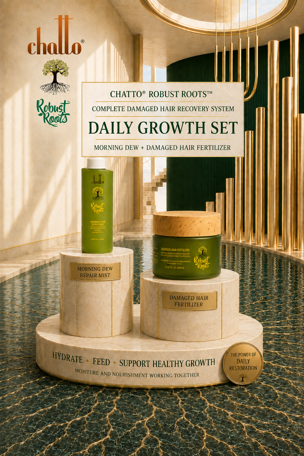 Chatto® ROBUST ROOTS DAILY GROWTH SET MORNING DEW + DAMAGED HAIR FERTILIZER