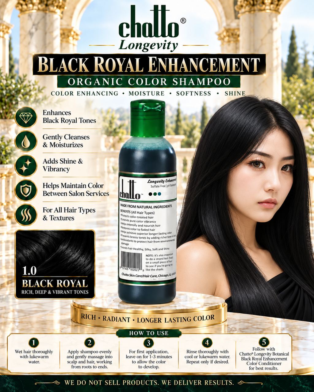 CHATTO® Longevity Black Royal Enhancement Organic Color Shampoo, view 4