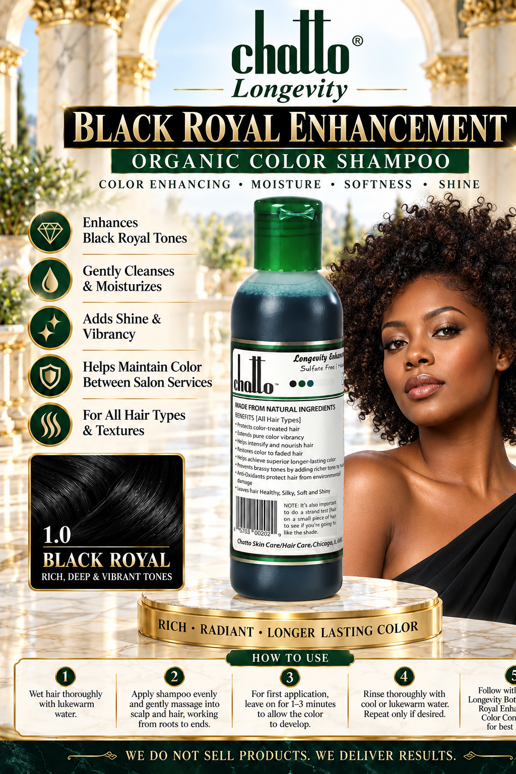 CHATTO® Longevity Black Royal Enhancement Organic Color Shampoo, view 6