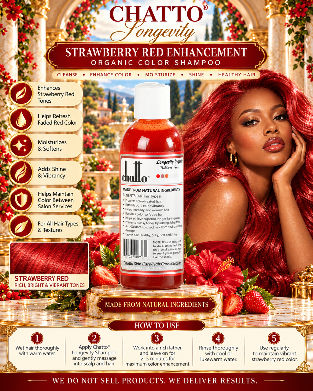 CHATTO® Longevity Strawberry Red Enhancement Organic Color Shampoo
